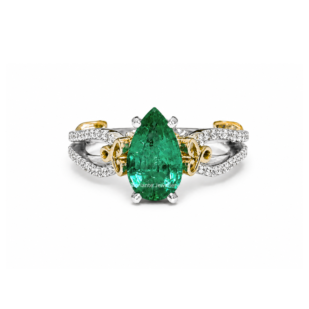 Vintage Pear-Cut Emerald Ring, RNG-002