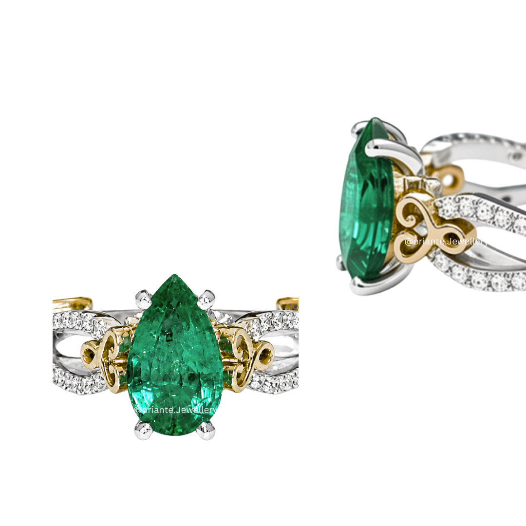 Vintage Pear-Cut Emerald Ring, RNG-002 - Image 4